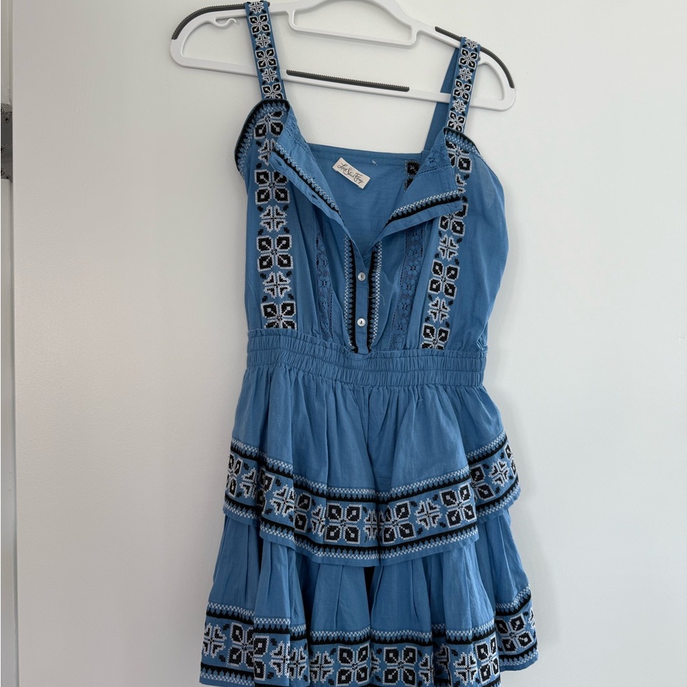 LoveShackFancy Blue Embroidered Mini Dress